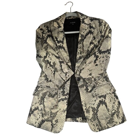 Bebe Women's Gold & Black Metallic Snakeskin Print Blazer Jacket Size 2 - Picture 3 of 6